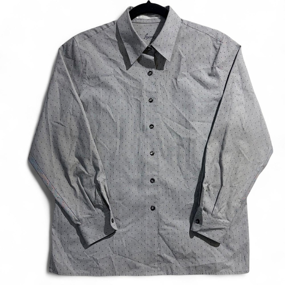 Foxcroft Gray Polka Dot Button Up Shirt Womens 12P Wrinkle Free Blouse